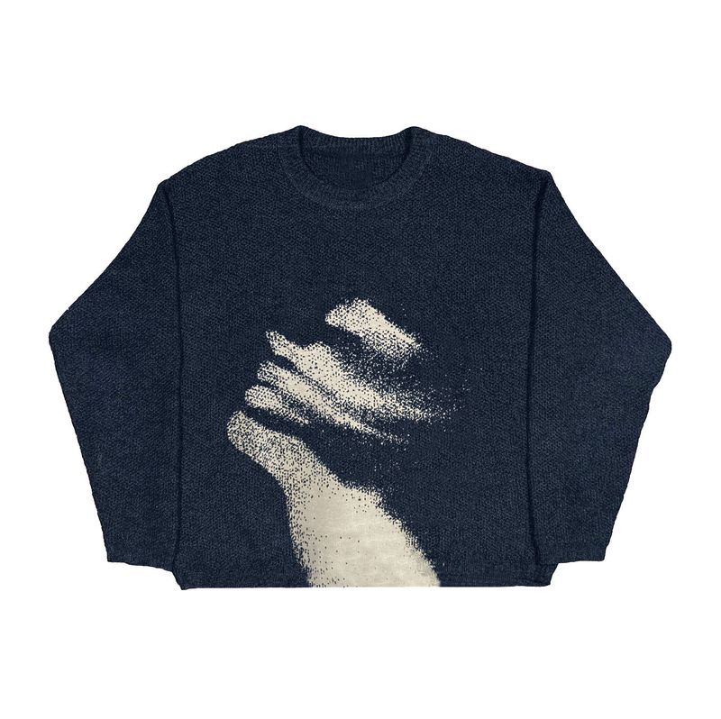 ​Dark Aesthetic High-Street Knit Sweater – Oversized Unisex Pullover With Contrast Detailing, Drop Shoulder Long Sleeve, Gothic-Inspired Graphic Print_voghion.com