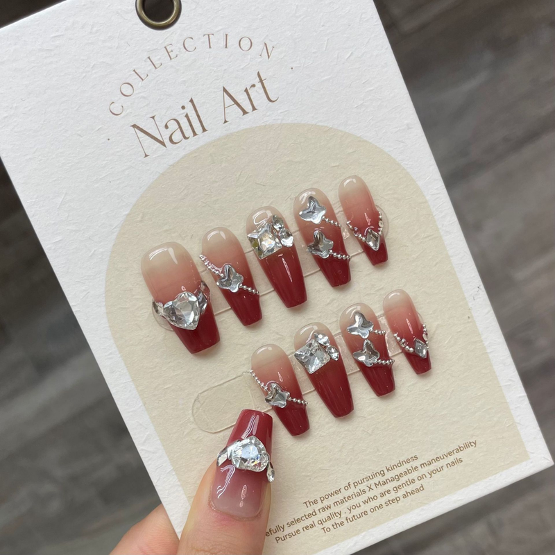 10 st Balett Långa falska naglar Rutig rosettdesign Handgjorda lösnaglar med strass Y2k Press On Nails Full_voghion.com