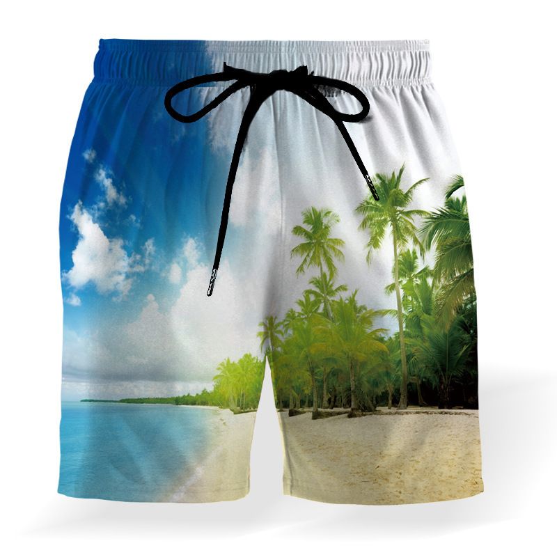 European and American cross-border summer loose seaside vacation Hawaiian beach coconut tree 3D digital printing beach pants shorts_voghion.com