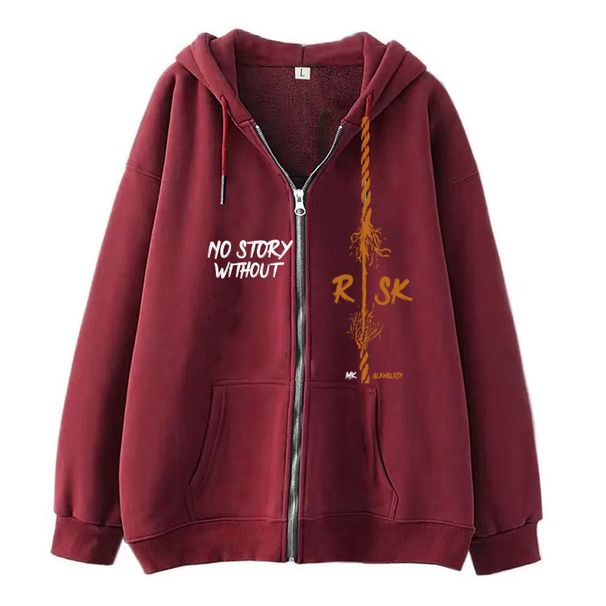 Men's Clothing Trendy And Simple Design Rope Letter Print Zipper Sweater Casual Loose Sweater Cardigan Jacket_voghion.com