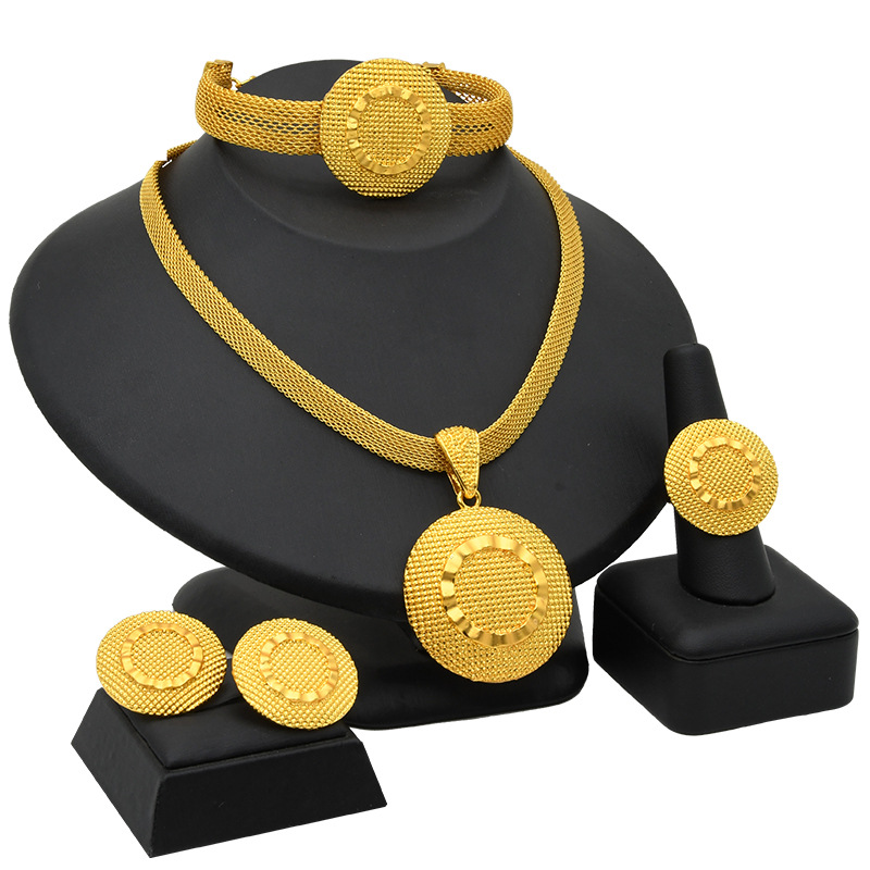 Collier de mariage pour mariée, boucles d'oreilles, bague, Bracelet, ensemble de bijoux pour femmes, en stock_voghion.com