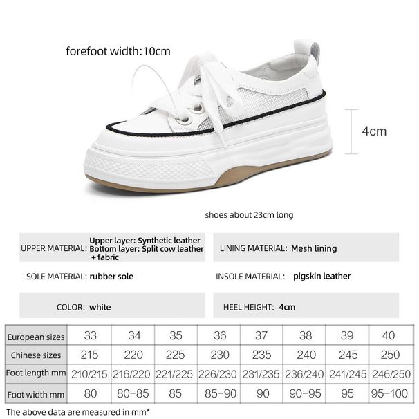 cameido Women's Versatile Lace - Up Flat Casual Shoes With White Mesh Upper, Thick Sole And Skate - Shoe Style_voghion.com