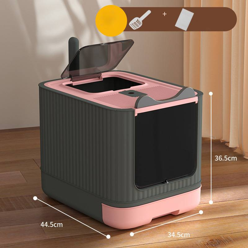 Bacs à litière pour chats Bac à litière Entièrement fermé Surdimensionné Résistant aux éclaboussures Anti-odeurs Tiroir de stérilisation Toilettes pour chats_voghion.com