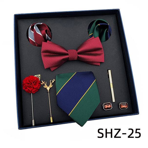 Set da 8 pezzi con papillon e sciarpa quadrata da uomo, in confezione regalo, in tessuto tinto in filo di poliestere, per fidanzato o anziano_voghion.com