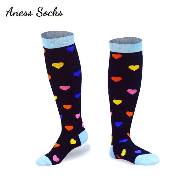 Wadensocken mit buntem Herzmuster, Kompressionssocken, schmale Beinsocken, Sport-Kompressionssocken, speziell für Outdoor-Radfahren_voghion.com