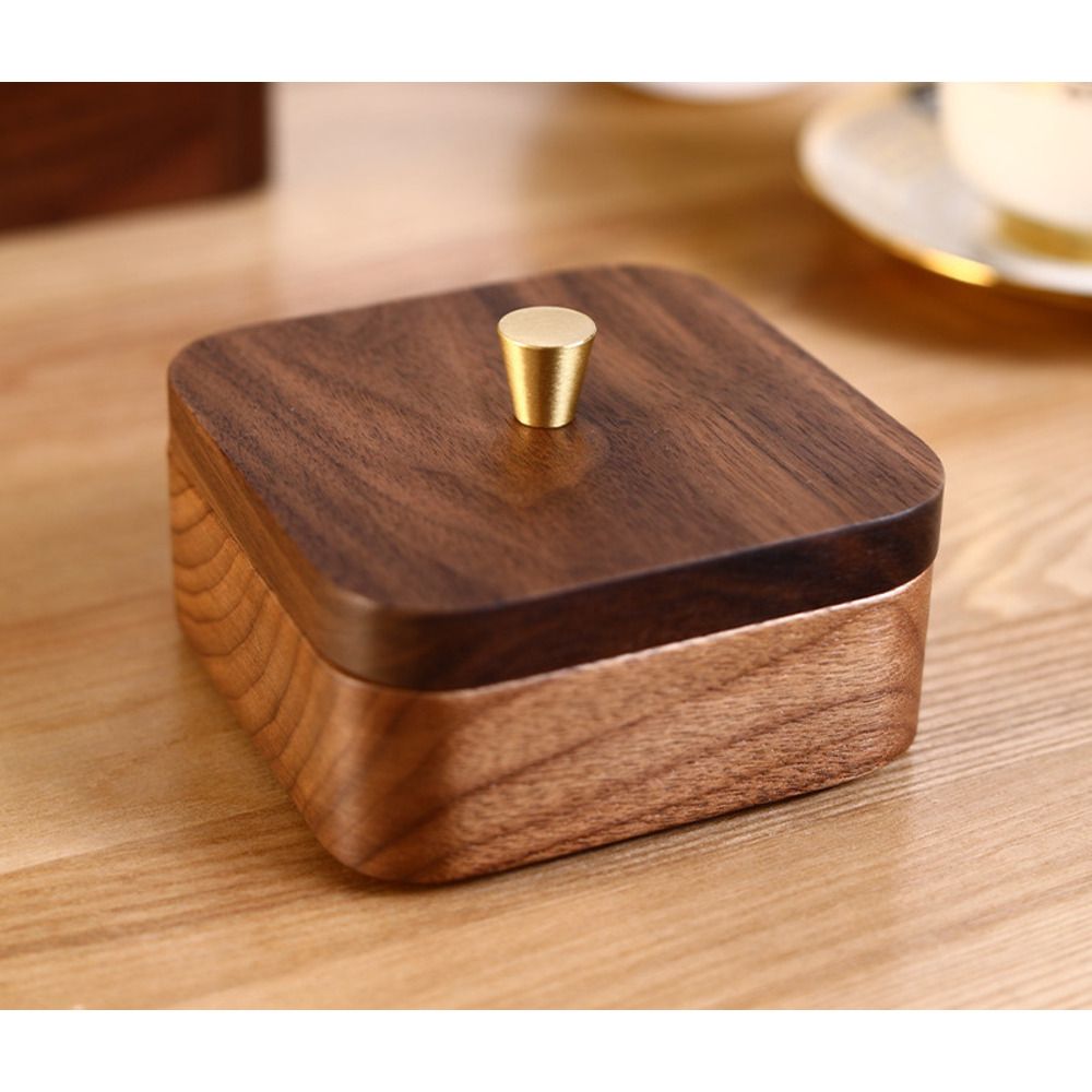 Solid Wood Dental Floss Box, New Chinese Style Black Walnut Wooden Toothpick Storage Box With Lid For Home Use_voghion.com