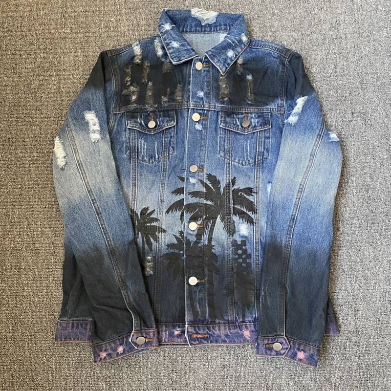Women's Clothing Street Style Personality Colorful Letter Graffiti Denim Jacket Women's Autumn Loose Short Style Raw Edge Tattered Top_voghion.com