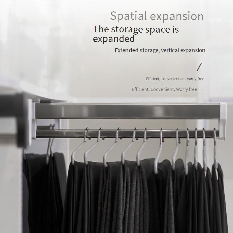 Ruimtebesparende, uitschuifbare broekenrek - Robuuste, bovenaan gemonteerde, uitschuifbare kastorganizer voor de garderobekast (verstelbare lengte en soepele schuifrail)_voghion.com