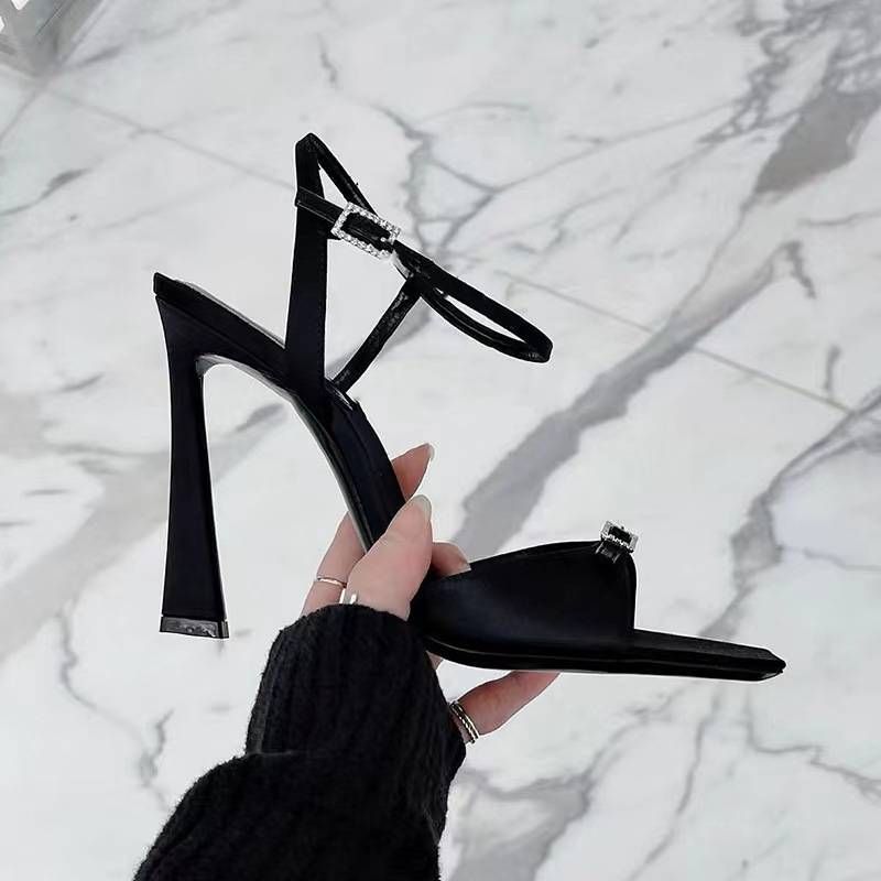 Women's Satin Strappy Heels – 9cm Stiletto Sandals With Crystal Buckle_voghion.com