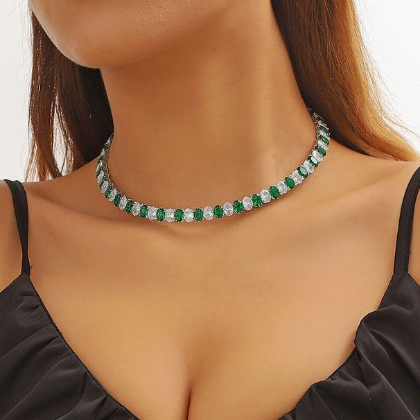 Luxus Zirkon Halskette Smaragd wäiss alternativ oval Halskette Moud einfach iwwerdriwwen Halskette fir Fraen_voghion.com