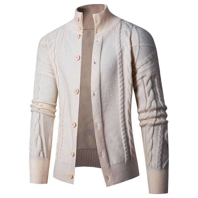 Men's outerwear autumn winter new oversized loose and fashionable polo collar thickened solid color cardigan sweater for_voghion.com