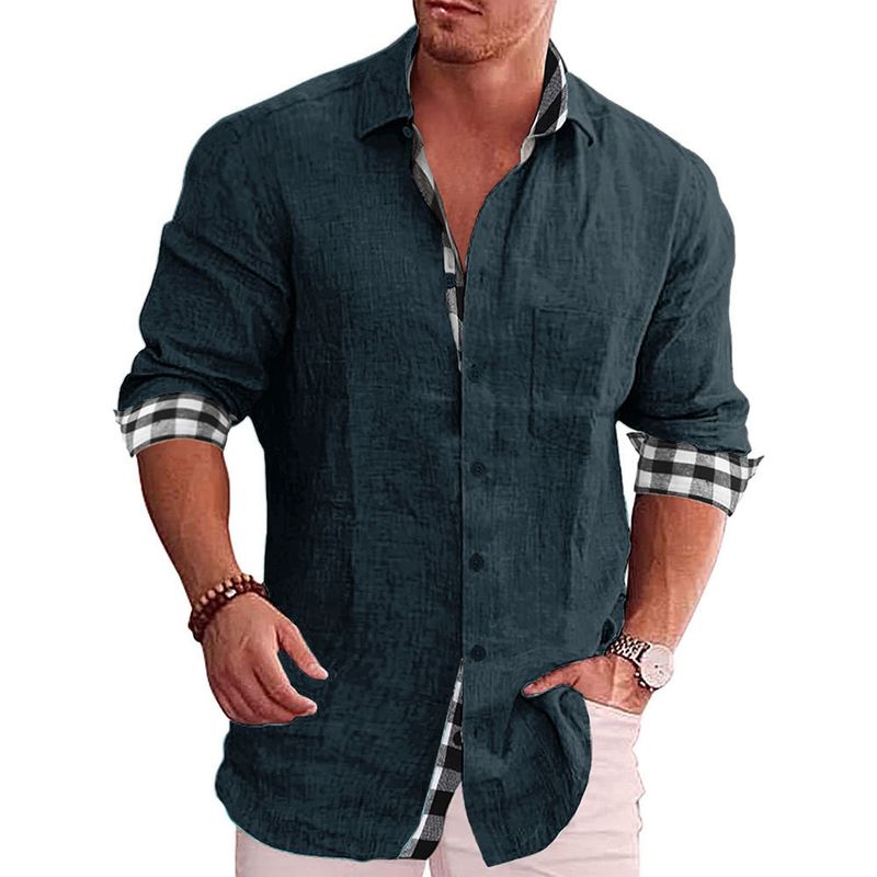 Camicia da uomo in lino di cotone da uomo casual autunno 2022 a maniche lunghe_voghion.com
