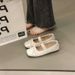 Scarpe da donna Mary Jane con suola piatta, stile balletto, con gonna, stile retrò francese, bianche e leggere_voghion.com