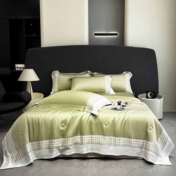 Elegantne Houndstooth-mustriga pestud siidist suvine tekk, kerge luksuslik laia servaga suvine jahe tekk, konditsioneeriga tekk_voghion.com