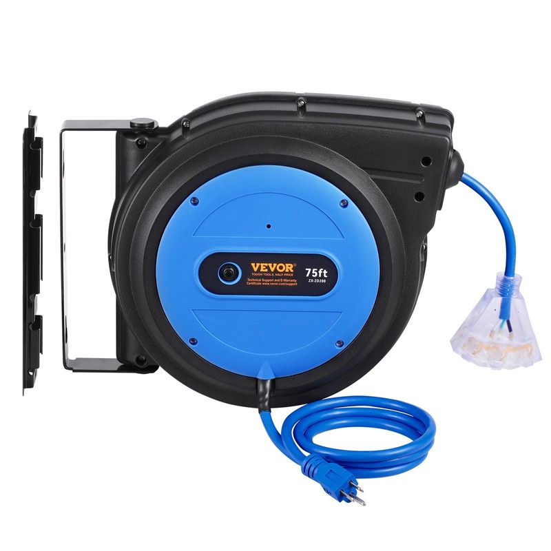 VEVOR Retractable Extension Cord Reel Power Cord Reel 75FT 14AWG/3C SJTOW_voghion.com