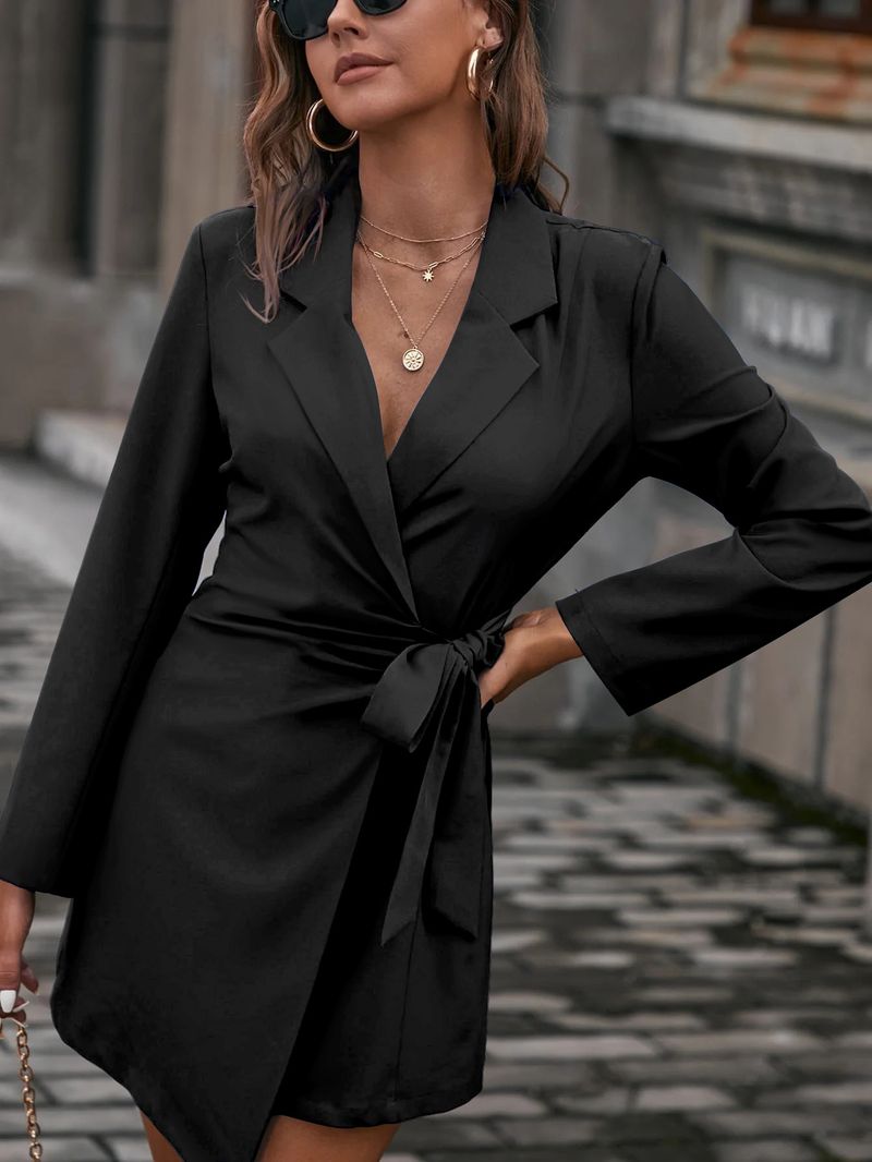 European and American INS Autumn and Winter New Lace up Waist Top Loose Candy Color Mid length Suit Coat_voghion.com