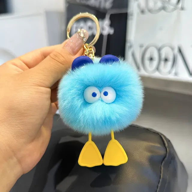 Portachiavi carino a forma di anatra soffice, con pompon in 3D, con ciondolo a forma di bricchette, per ragazze, con portachiavi, decorazione per custodia per auricolari._voghion.com