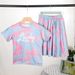 Ensemble de vêtements d'été pour petites filles, jupe teinture par nouage, jupe longueur genou, costume 2 pièces, haut et bas pour enfants_voghion.com