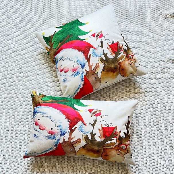 Housse de coussin de canapé pour la maison, taie d'oreiller imprimée en lin épais et crypté avec motif Père Noël et élan_voghion.com