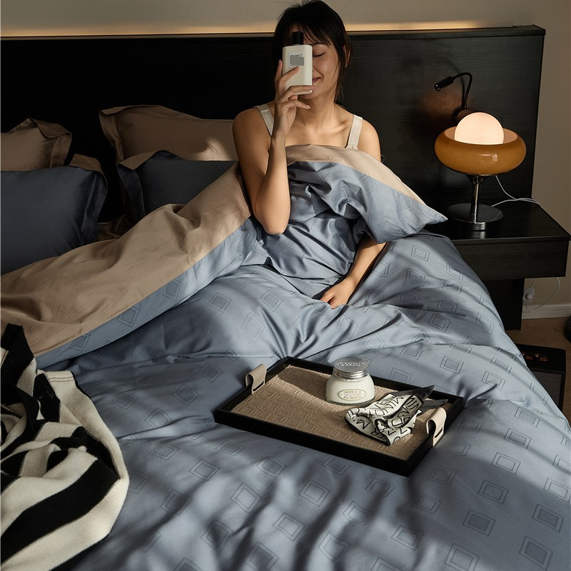 2/3/4pcs Bedding Sets spring and summer solid color light luxury jacquard long staple cotton quilt cover bed sheet bed sheet cotton set_voghion.com
