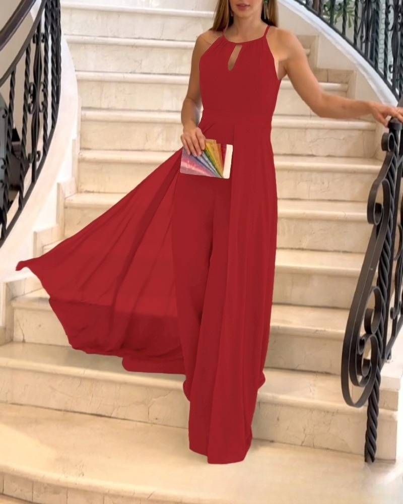 Women's Clothing Green Sexy Halter Neck Long Sleeved Slim Fitting Jumpsuit_voghion.com