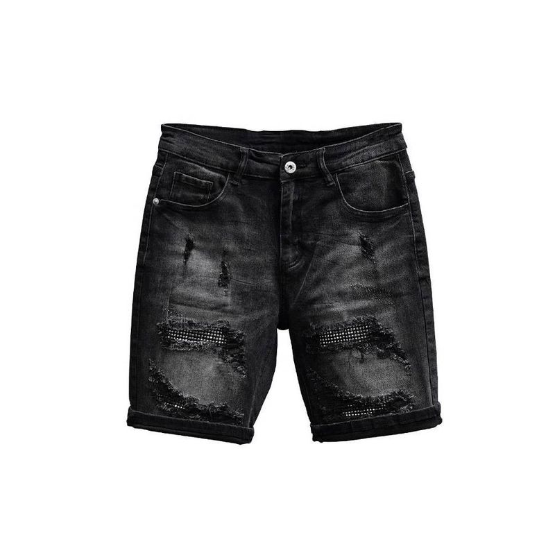 Herrenbekleidung Jeansshorts Trendy Neue Sommershorts Locker Vielseitig Schwarz Zerrissen Persönlichkeit Mittellange Hose_voghion.com