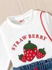 Mother & Kids Cute Strawberry Print Top Embroidered Denim Adorable Strawberry Print Top + Embroidered Denim Skirt With Handbag 3-Piece Set For Girls_voghion.com