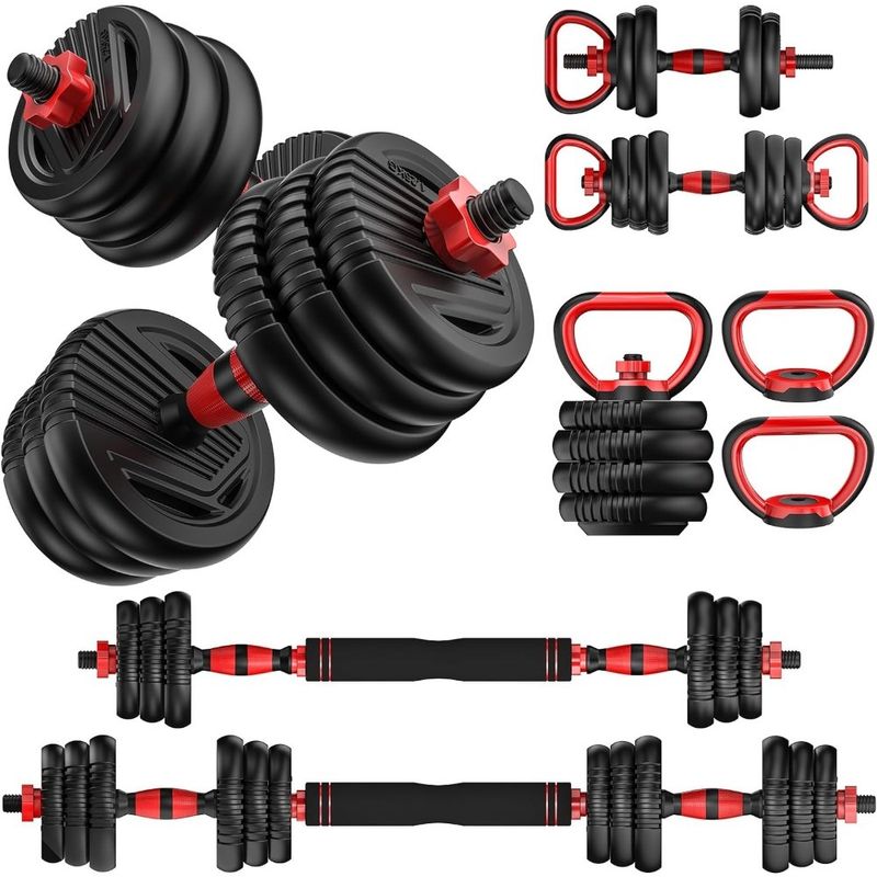 Adjustable Dumbbell Set 55LB Free Weights Dumbbells, 4 in 1 Weight Set, Dumbbell, Barbell, Kettlebell_voghion.com
