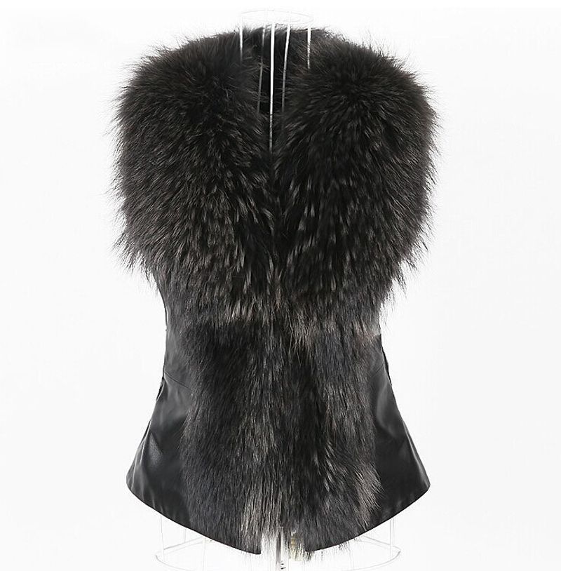 Damen-Mantelweste mit Kragen aus Waschbärimitat, kurze Slim-Fit-Weste aus Kunstpelz_voghion.com
