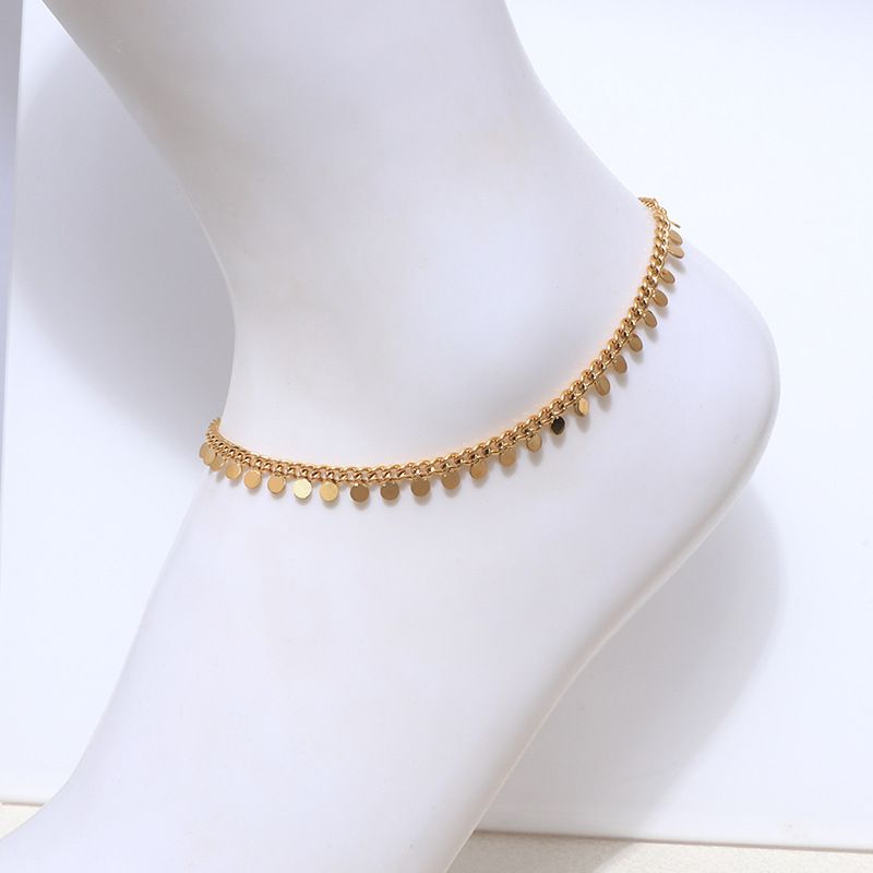 Cavigliera rotonda piccola semplice in oro, stile vacanza al mare, alla moda, gioiello per piedi in acciaio inossidabile di alta qualità_voghion.com