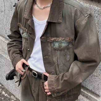 Retro-inspired Heavyweight Washed And Distressed Dyeing Spring/fall Short Denim Jacket For Men - Stylish Outerwear_voghion.com