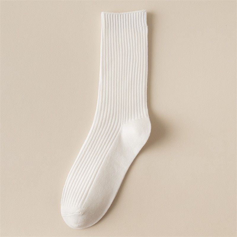 Women Long Casual New Autumn Warm Plain Absorb Sweat Sport Girls Cotton Socks Solid Color Korean Style School Breathable_voghion.com