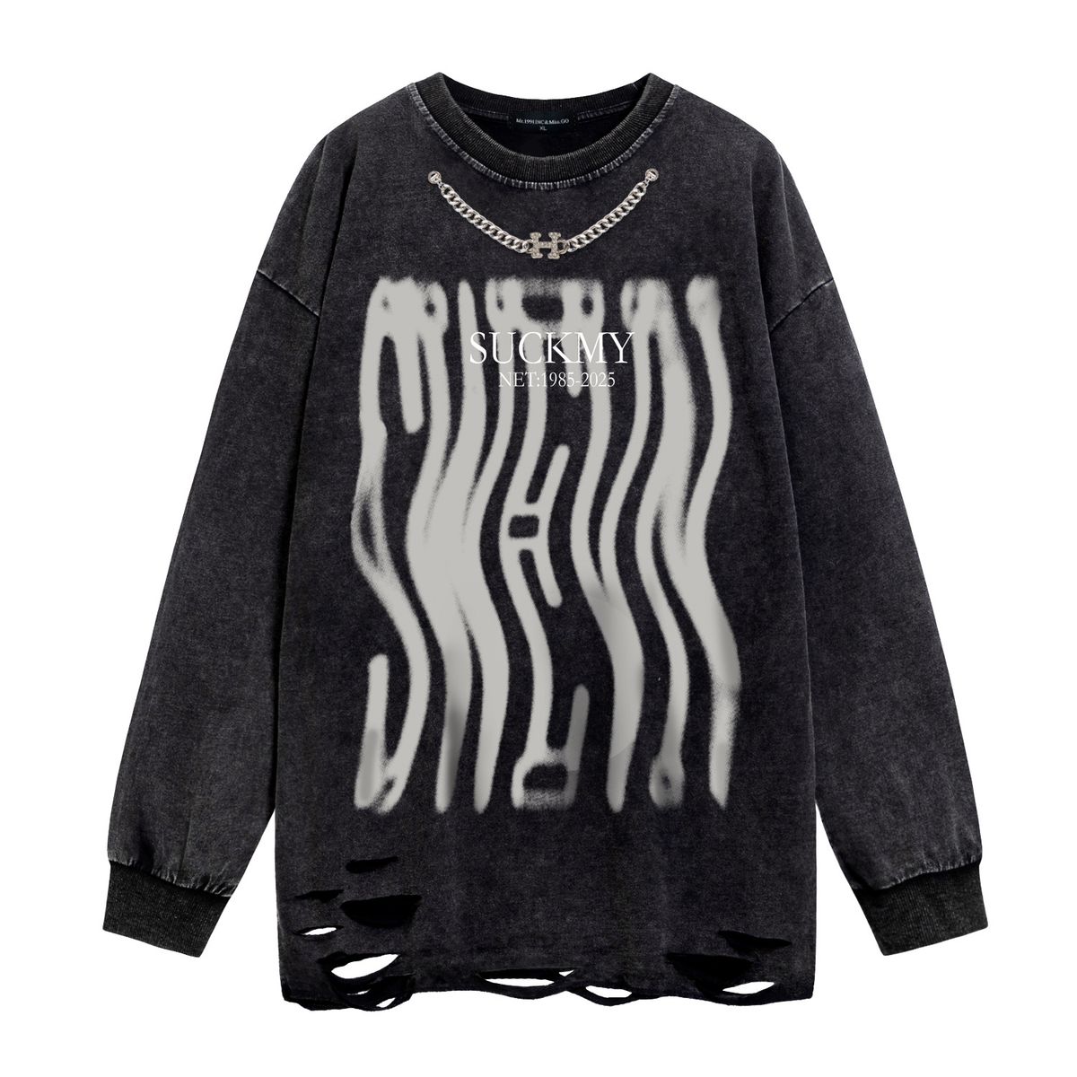 Man's clothing Retro niche twisted letters printed wash black casual loose hoodie men and women the same_voghion.com