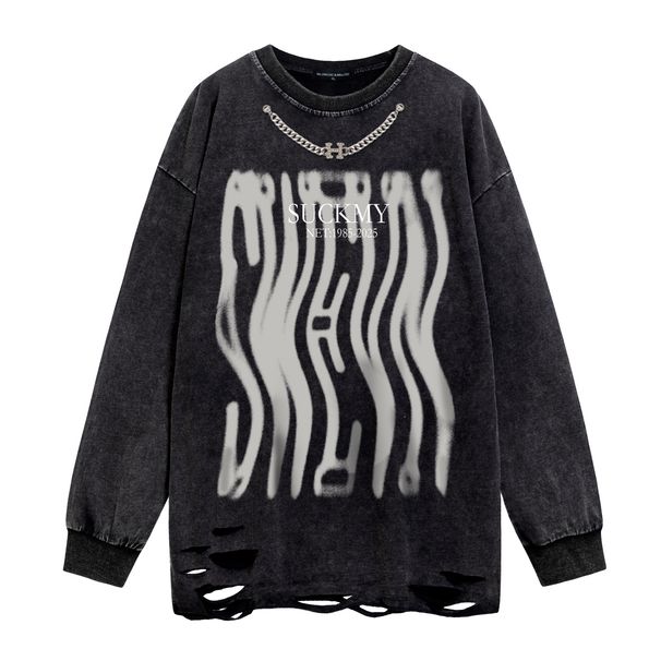 Man's clothing Retro niche twisted letters printed wash black casual loose hoodie men and women the same_voghion.com