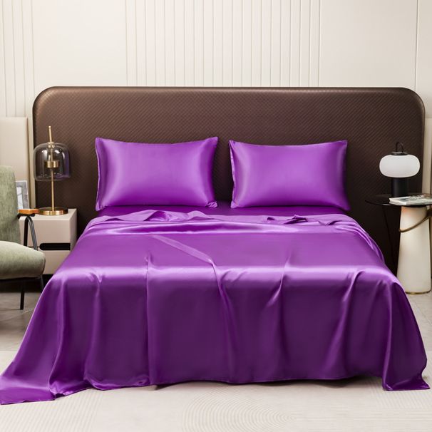Set di biancheria da letto in tinta unita, morbido come la seta, 3 pezzi, lenzuola e federe, traspirante, antipiega, per letto matrimoniale king size, per camera da letto di lusso._voghion.com