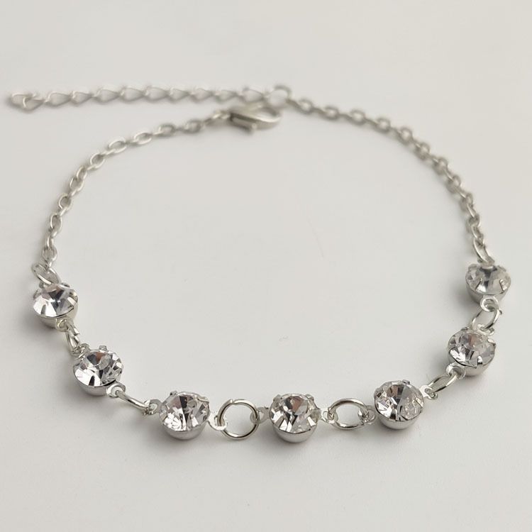 Cavigliera estiva semplice alla moda con strass, pendente a cerchio, catena per piedi a strato singolo_voghion.com