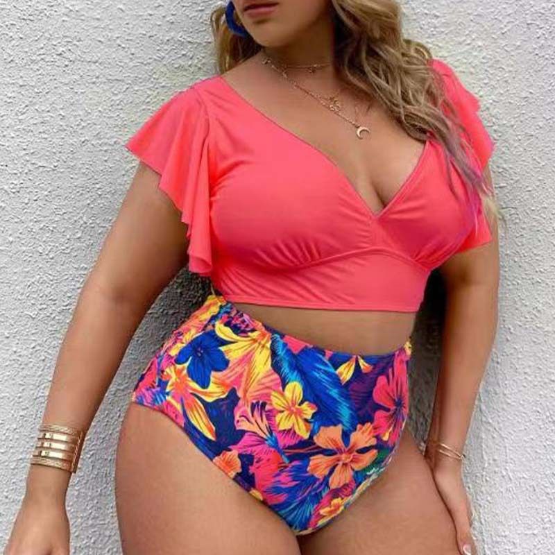 Verve 2025 Nieuw Plus Size Effen Kleur Bedrukt Dames Tweedelige Bikini Badpak_voghion.com