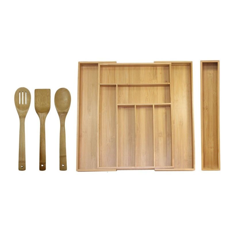 Bamboo Piece Drawer Expandable Set Organizer Oceanstar 5 Utensil_voghion.com