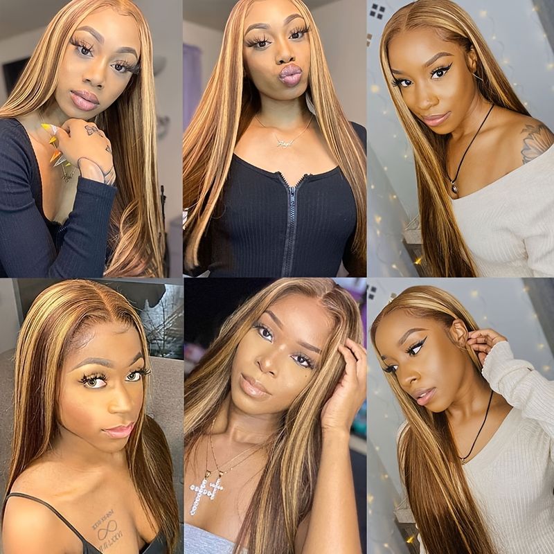 Straight Highlight Lace Front Human Hair Wigs 13x4 Lace Front Wig Brazilian Remy 150% Density Human Hair Wigs For Women_voghion.com