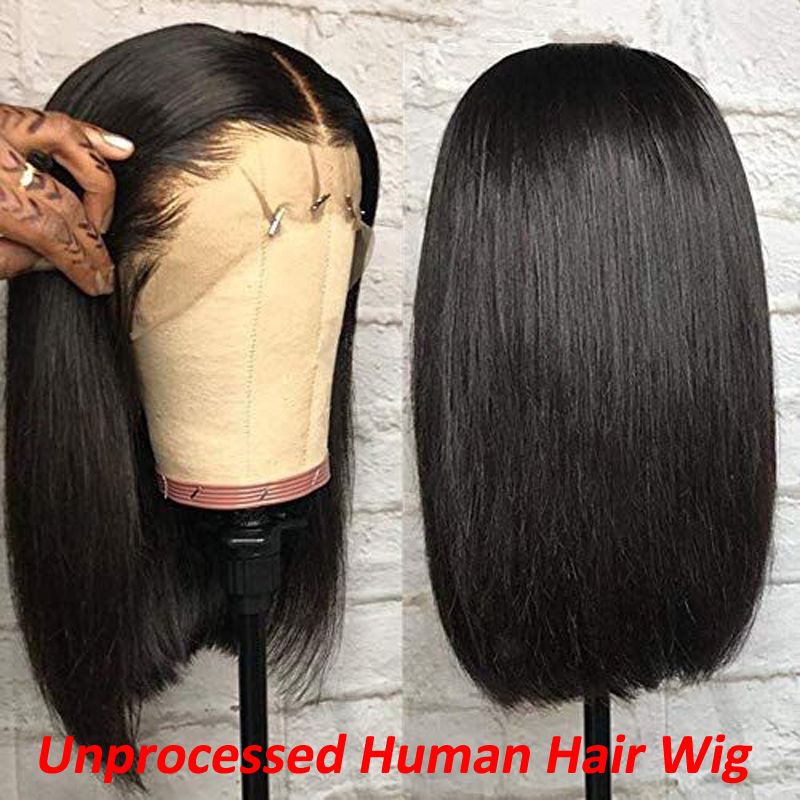 Peruki z ludzkich włosów 13x4 Swiss Lace Front 150% brazylijskich dziewiczych miękkich włosów krótkie peruki typu Bob wstępnie wyrwane_voghion.com