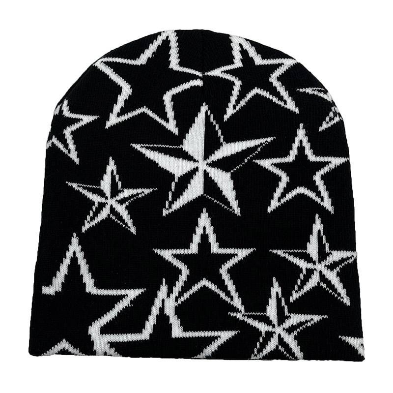 Capuchonmuts, vijfpuntige ster jacquard gebreide muts, warme muts voor mannen en vrouwen, cartoon koude muts, winter_voghion.com