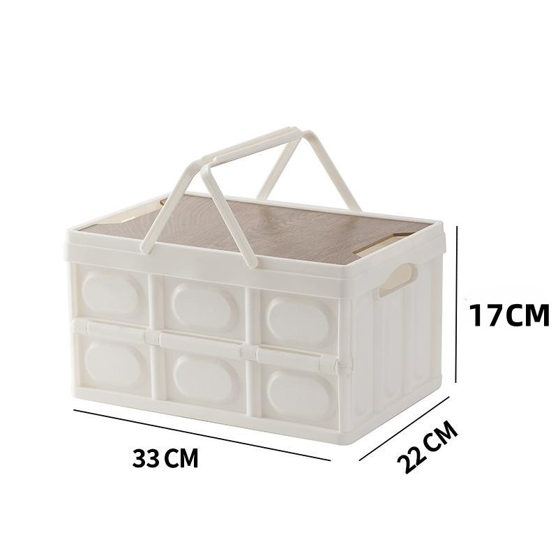 Aufbewahrungsbox für Outdoor-Camping mit Holzdeckel, faltbarer Organizer für Kofferraum, Picknick, Wanderausrüstung, tragbarer Mehrzweckbehälter mit Griffen_voghion.com
