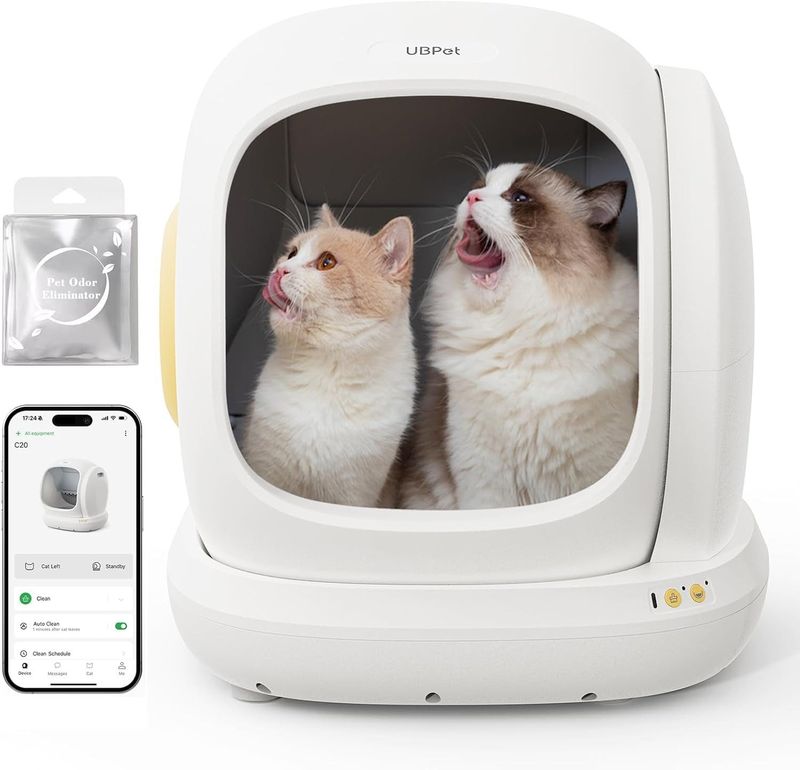 Caja de arena para gatos, caja de arena autolimpiable, caja de arena eléctrica automática, diseño patentado de contenedor integrado para desechos, control por aplicación_voghion.com