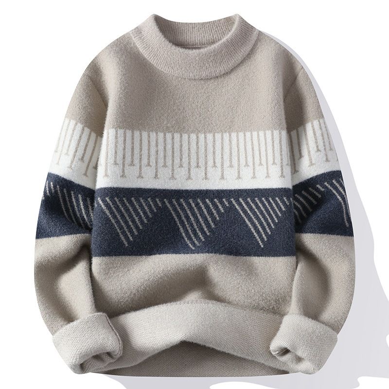 Herrenbekleidung Nerz Veet Halbrollkragen Herren lockeres Unterhemd Fleece-ed verdickter Kaschmirpullover warmes Oberteil_voghion.com