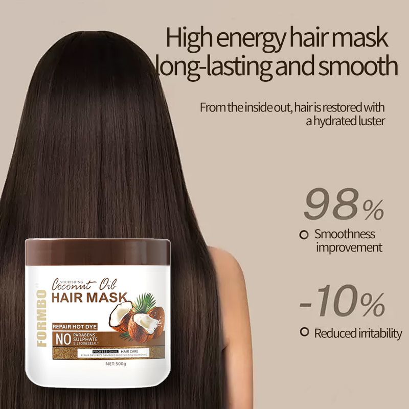Kokosnuss-Haarmaske von FORMBO verbessert krauses und weiches Haar, großer Conditioner zur Befeuchtung des Haars, 500 g_voghion.com