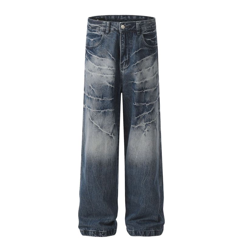 Men's Clothing Retro 2025 Neutral Trendy Washed Old Design High End Men's Loose Denim Trousers_voghion.com