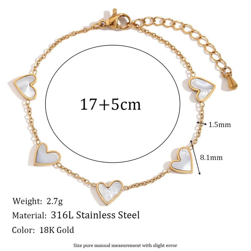 Pulsera de mujer de acero inoxidable chapado en oro de tres capas con microincrustaciones y corazón de melocotón y flor con decoración a mano de diseñador vintage_voghion.com