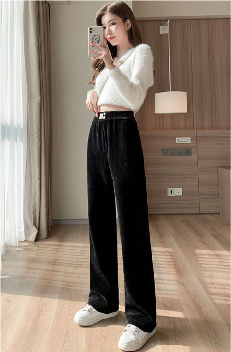 Corduroy high waisted wide for women in autumn winter, loose straight leg casual pants with a slimming effect, and_voghion.com