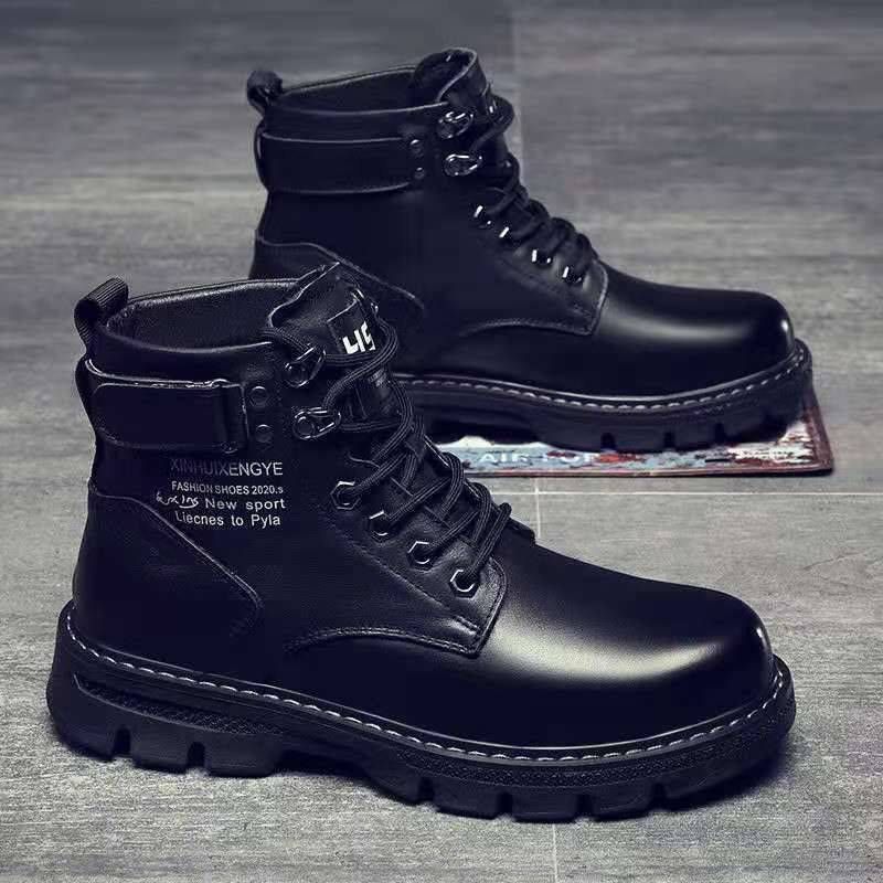 Men's Spring 2024 New High Top British Style Black Workwear Motorcycle Boots Spring and Autumn Casual Martin Boots_voghion.com