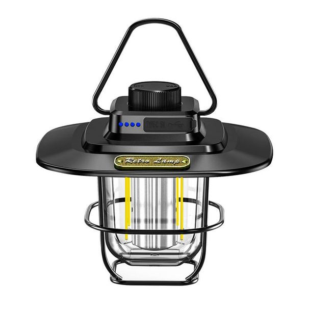 Lampe de camping rechargeable de type C résistante Coloda Vintage Ambient CLD-LYD022, noire de haut niveau_voghion.com